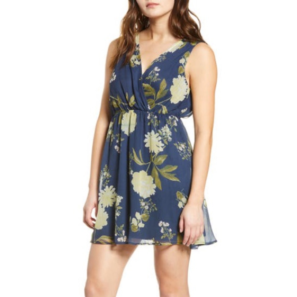 Vero Moda Yellow Floral Navy Dress